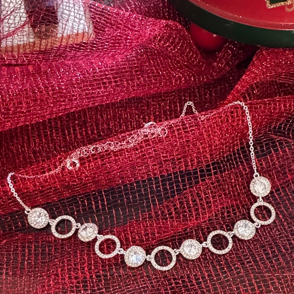 Anne Klein Elegant Silver Stone Necklace with Circular Accents - Picture 2 of 8